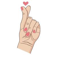 gesto asiático do coração do dedo. sinal de amor coreano k-pop. dedos cruzados com ilustração vetorial de coração vetor