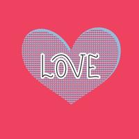 cartão postal de dia dos namorados com corações duplos azuis e rosa pontilhados. a palavra amor tipo escrito à mão. vetor
