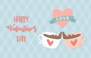 feliz dia dos namorados inscrição amor copos de chocolate corações vetor