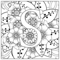 letra s com flor mehndi. ornamento decorativo em étnica oriental. delinear a ilustração vetorial de desenho à mão. vetor