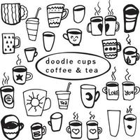 xícaras de café desenhadas à mão. conjunto de ícones de rabiscos de Copa em branco. ilustração vetorial. vetor