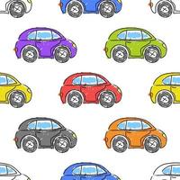 carros coloridos desenhados com um marcador. engraçado cars.vector coleção desenhada à mão para decorar um quarto infantil com um padrão bonito sem costura para produtos infantis, tecidos, fundos, embalagens, capas. vetor