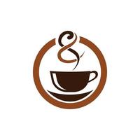 café com símbolo de fumaça e logotipo vetor