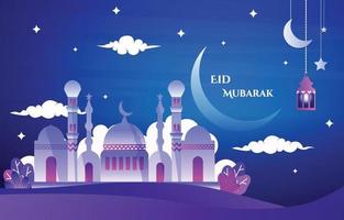 mesquita noturna eid mubarak ilustração em vetor celebração islâmica muçulmana