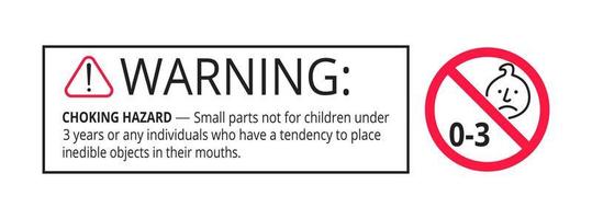 adesivo de sinal proibido de asfixia não é adequado para crianças menores de 3 anos, isolado no fundo branco. vetor