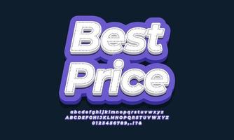 anúncios de rótulo de texto de fonte de melhor preço design 3d roxo vetor