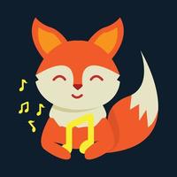 raposa animal com design de ícone de vetor de logotipo fofo de música de nota