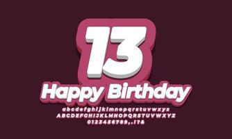 número 13 celebração de treze anos fonte de aniversário 3d design roxo vetor