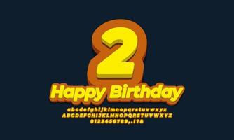fonte de aniversário de celebração de dois anos número 3d design laranja amarelo vetor