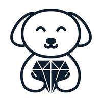 cão com design de ícone de vetor de logotipo de linhas de diamante