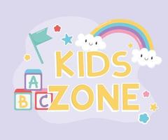 zona infantil, blocos de alfabeto bandeira desenhos animados de nuvens de arco-íris