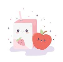 suco de caixa kawaii com desenho de palha e maçã vetor