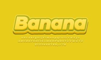 design de efeito de texto de fruta banana amarela vetor
