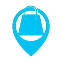 saco de compras com pin maps locais logotipo vector icon design ilustração