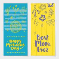 conjunto vetorial de cartões verticais de primavera de férias, banners com letras de caneta pincel e flores doodle. vetor