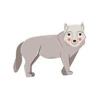 vetor de lobo fofo, ilustração de animais da floresta. lobo cinzento desenhado à mão animal selvagem