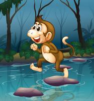 Um macaco sorrindo ao atravessar o rio vetor