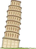 pisa torre doodle ilustração vetorial estilo isolado pequena paisagem com torre inclinada de pisa, prado verde. famoso marco da itália. desenho vetorial plano. vetor