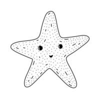 ícone de peixe estrela desenhado à mão no estilo doodle. ícone de vetor de peixe estrela dos desenhos animados para web design isolado no fundo branco.