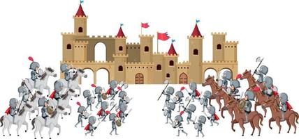 desenhos animados de guerra medieval em fundo branco vetor