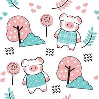 padrão de desenho animado de porco bebê fofo vetor