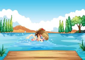 Uma garota nadando no mar vetor