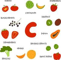 coleção de mão desenhar frutas e vegetais ricos em vitamina c. estilo simples de desenho vetorial vetor