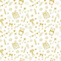feliz aniversário doodle ouro e branco padrão sem emenda. ilustração vetorial vetor