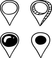 pinos de mapa desenhados à mão assinam doodle de ícone de localização isolado vetor