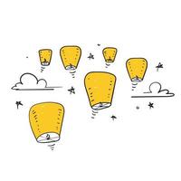 vetor de ilustração de flutuador de lanterna de papel de céu de doodle desenhado à mão