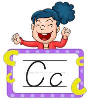 Carta C flashcard com garota feliz vetor