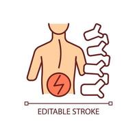 ícone de cor rgb de escoliose degenerativa. escoliose de início adulto. curvatura da coluna. degeneração das articulações e discos da coluna vertebral. ilustração vetorial isolado. desenho de linha preenchido simples. traço editável vetor