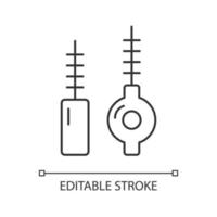 ícone linear de escovas interdentais. limpeza de partículas de alimentos e placa. mantendo as gengivas saudáveis. ilustração personalizável de linha fina. símbolo de contorno. desenho de contorno isolado de vetor. traço editável vetor