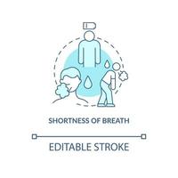 ícone de conceito azul de falta de ar. pneumonia sinal idéia abstrata ilustração de linha fina. infecção do trato respiratório. bronquite crônica. desenho de cor de contorno isolado de vetor. traço editável vetor