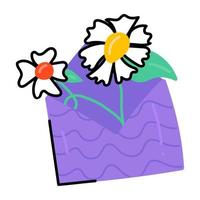 flores dentro do envelope, ícone plano de carta de amizade vetor