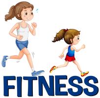 Fitness palavra e duas meninas correndo vetor