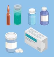 seis ícones de farmácia de remédios vetor