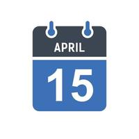 ícone de data do calendário de 15 de abril vetor
