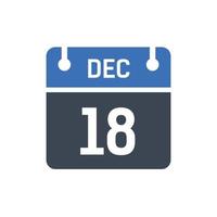 ícone de calendário de 18 de dezembro, ícone de data vetor