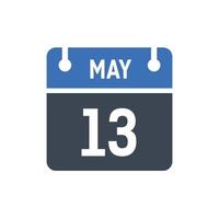 ícone de data do calendário de 13 de maio vetor