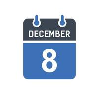 ícone de data do calendário de 8 de dezembro vetor