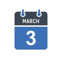 ícone de data do calendário de 3 de março vetor