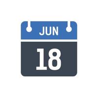 ícone de calendário de 18 de junho, ícone de data vetor