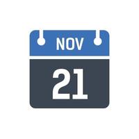 ícone de calendário de 21 de novembro, ícone de data vetor