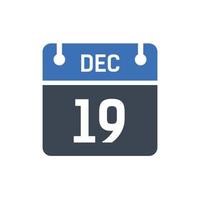 ícone de calendário de 19 de dezembro, ícone de data vetor