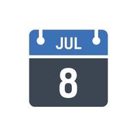 8 de julho data do calendário do mês vetor