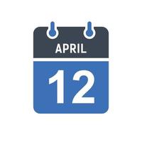 ícone de data do calendário de 12 de abril vetor