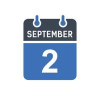 ícone de data do calendário de 2 de setembro vetor