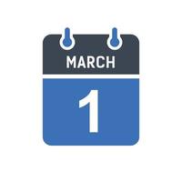 ícone de data do calendário de 1º de março vetor