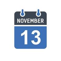 ícone de data do calendário de 13 de novembro vetor